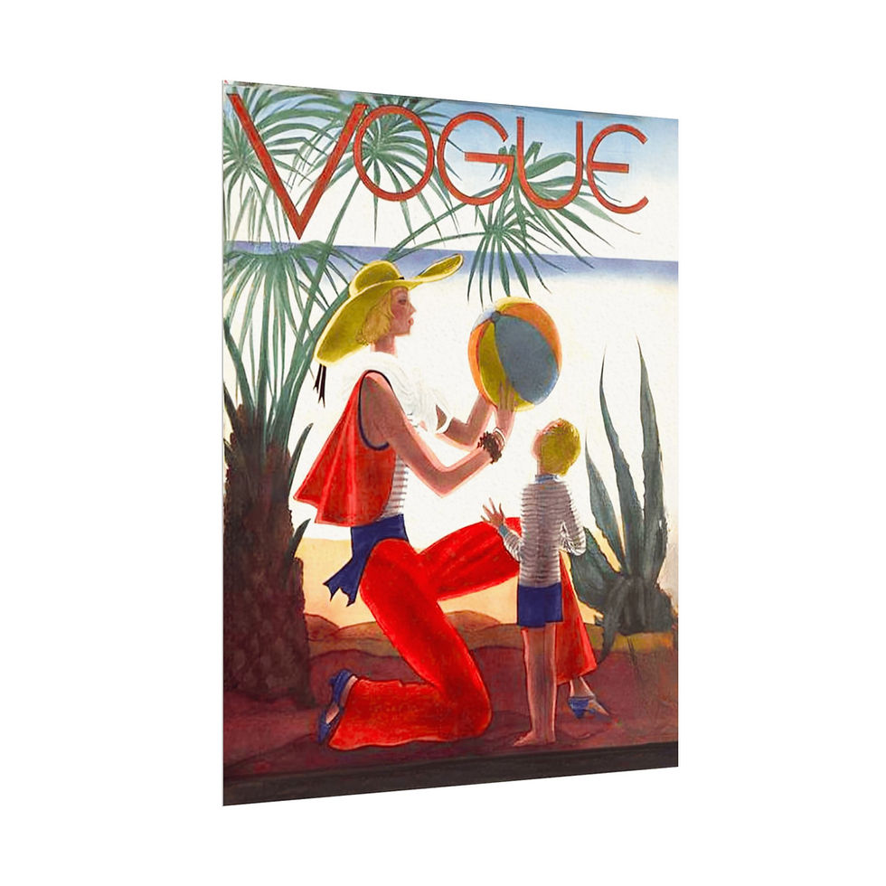 Thumbnail: Vintage Vogue Magazine Cover Giclee Art Print Chic Summer Beach French fashion 