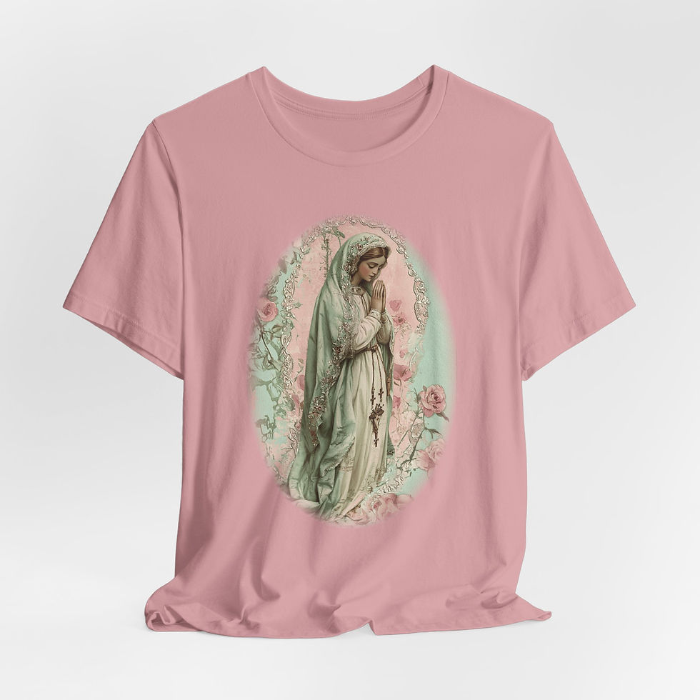 Thumbnail: Artistic T-Shirt Virgin Mary Pink Roses Religious Grace Catholic Faith Gift 