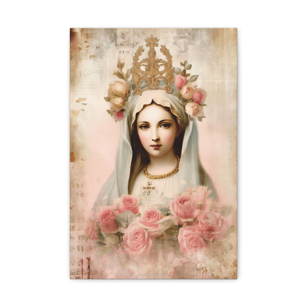 Thumbnail: Shabby Virgin Mary Canvas Art Vintage Pink Roses Distressed Religious Decor