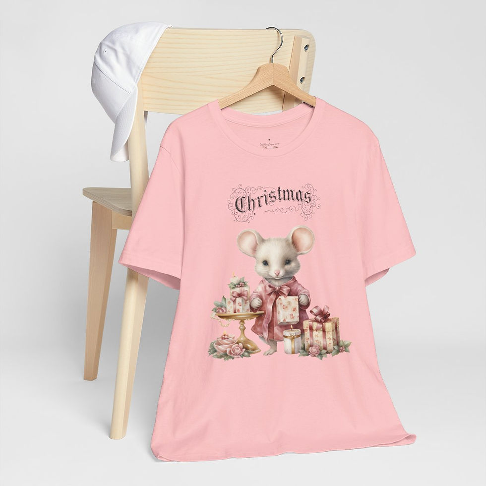 Thumbnail: Shabby Chic Christmas T-Shirt Mouse Art Tee Vintage style Cottage Pink Roses