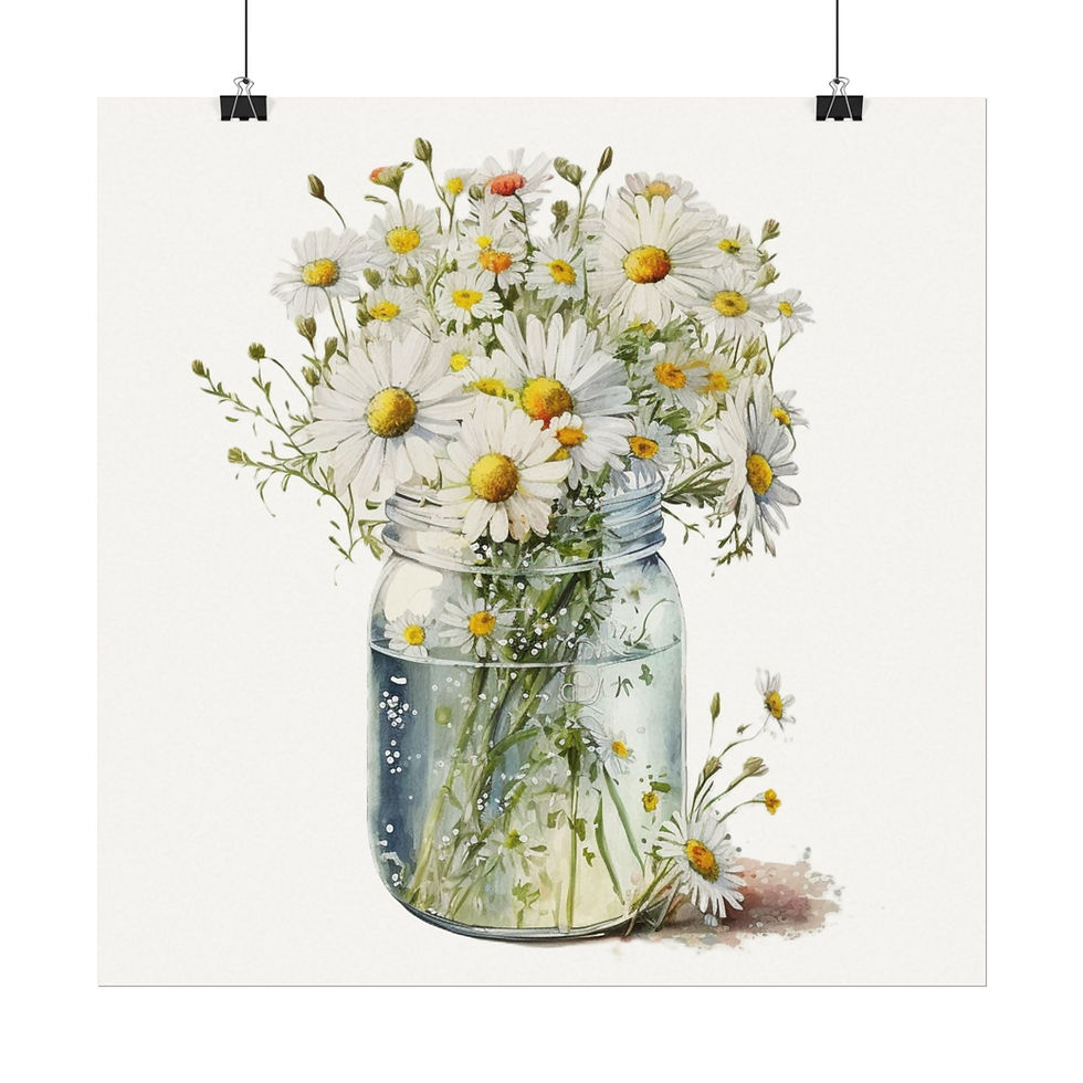 Thumbnail: Daisey Watercolor Print Jar Daisies Farmhouse Decor French Country Wall Hanging
