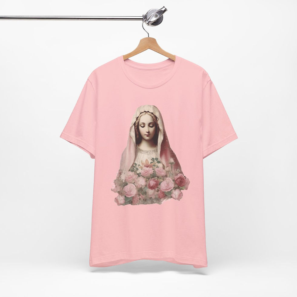 Thumbnail: Virgin Mary T-Shirt Shabby Pink Roses Ave Maria Art Tee Catholic Faith Gifts