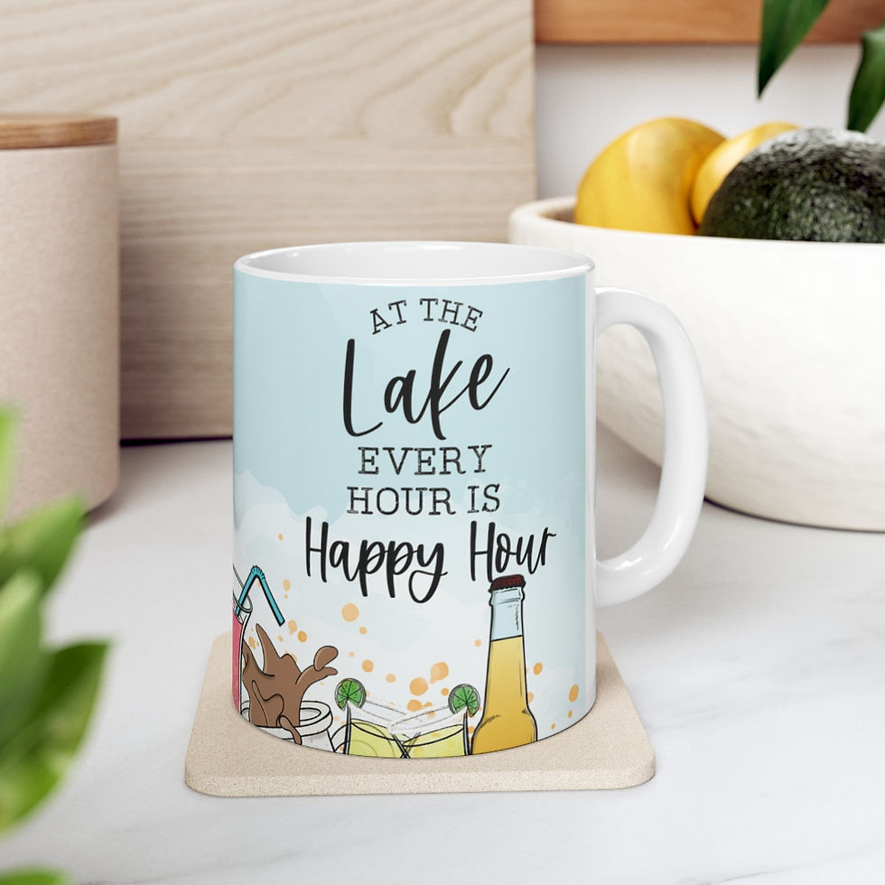 Thumbnail: Artistic Coffee Mug At the lake Every Hour is Happy Hour Lake House Decor & Gift