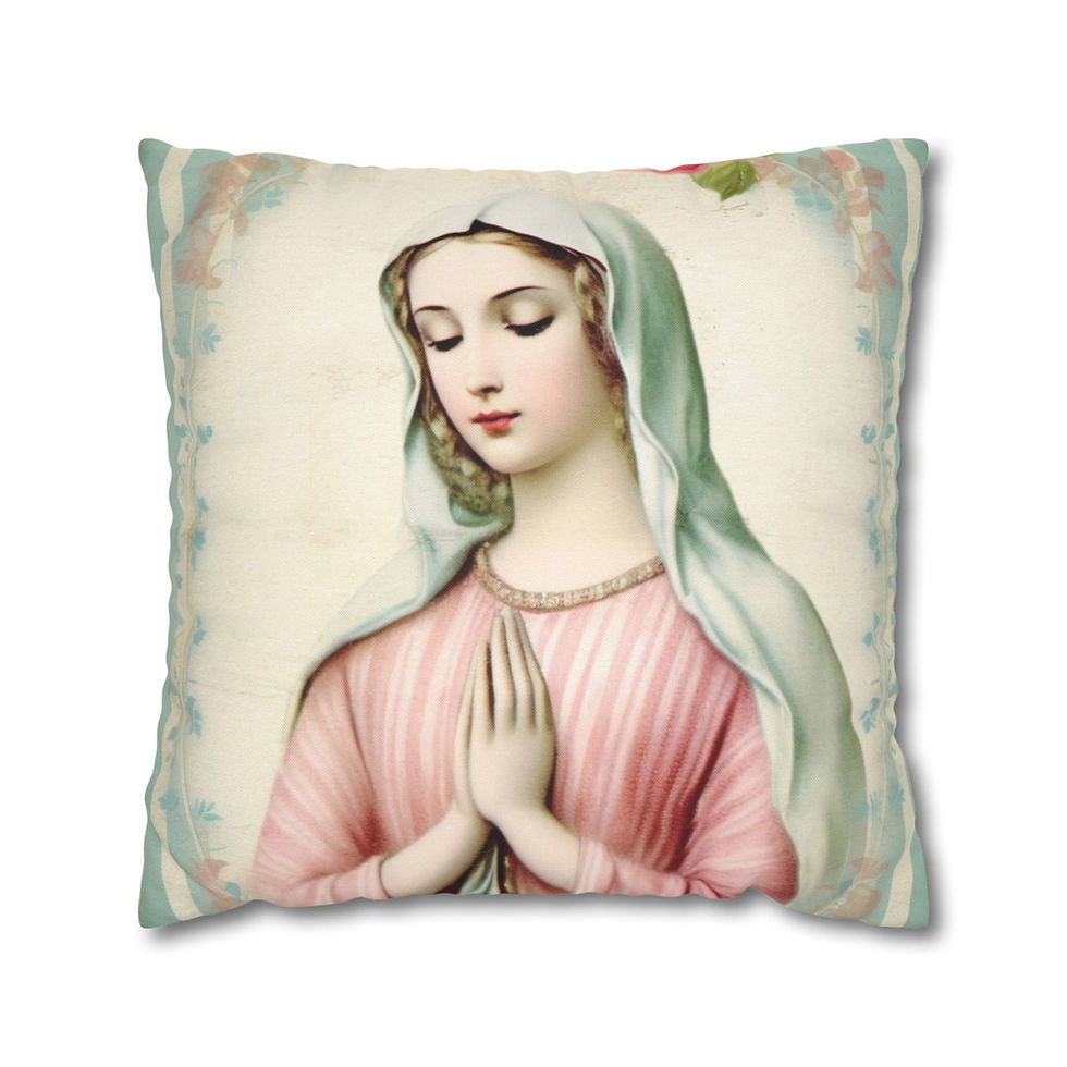 Thumbnail: Shabby Pastel Virgin Mary Throw Pillow cover Pink Roses Art Throw Pillow Decor