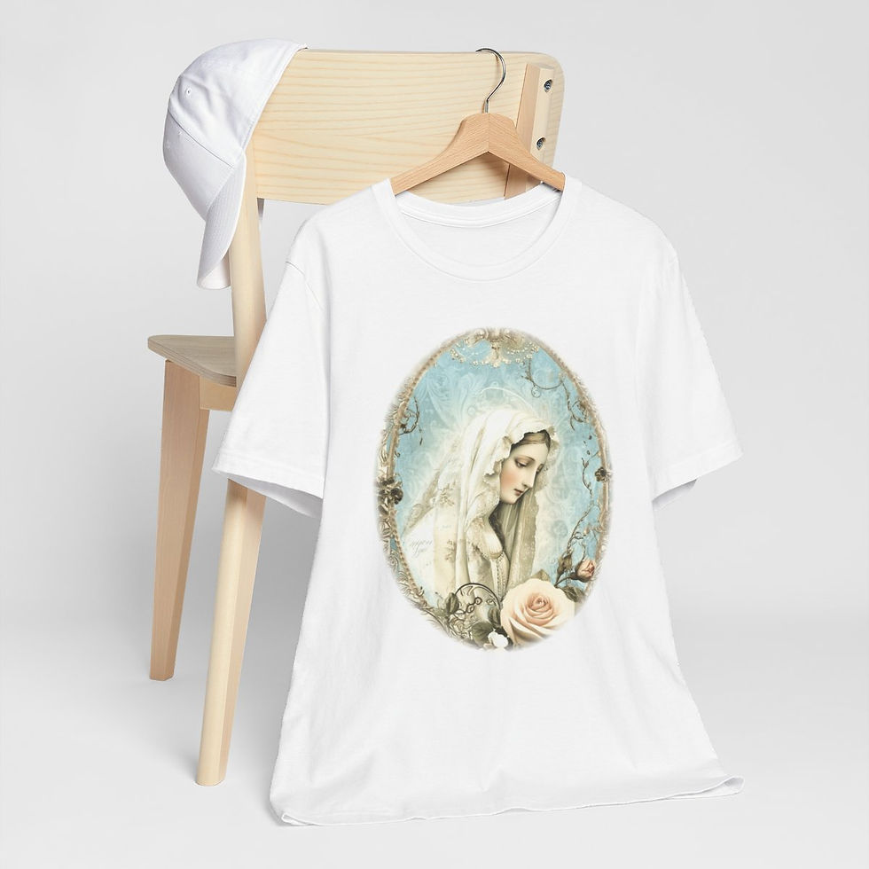 Thumbnail: Shabby Virgin Mary T-Shirt Ave Maria Religious Faith Art Tee Catholic Gifts