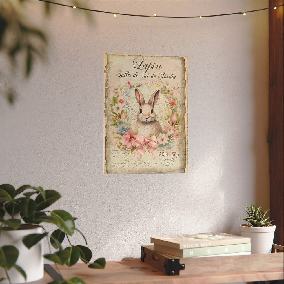 Thumbnail: Shabby Rabbit Print Vintage Bunny Art French Country Cottage Giclee wall decor