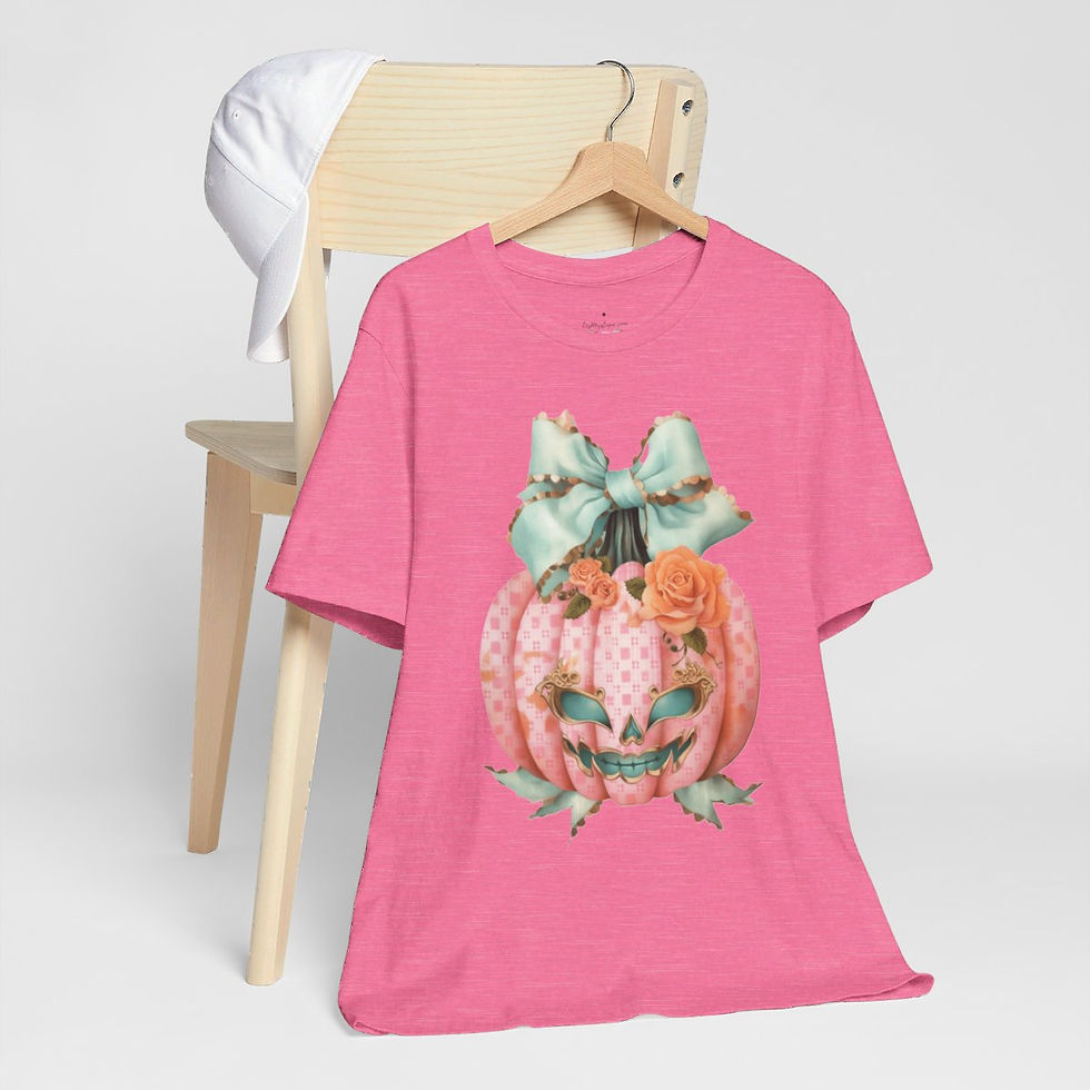 Thumbnail: Halloween T-Shirt Creepy Pink Pumpkin Shabby Roses Art Tee Trendy Apparel Gift