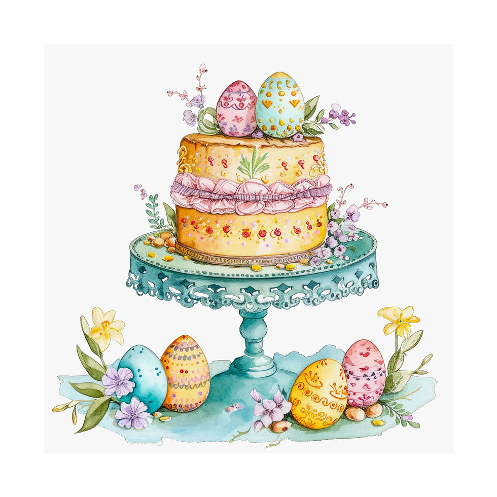 Thumbnail: Shabby Spring Kitchen Art Print Floral Cake Easter Eggs Cottage Baking Decor