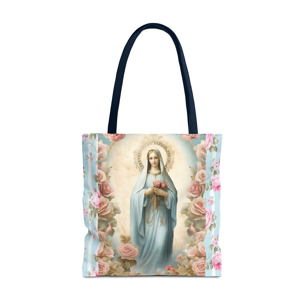Thumbnail: Artistic Shabby Virgin Mary Tote Bag Pastel Blue Pink Roses Serene Catholic Gift