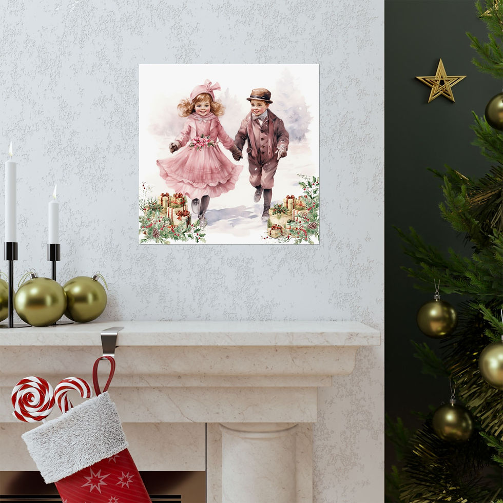 Thumbnail: Snowy Victorian Children Art Print Christmas Eve Winter Decor