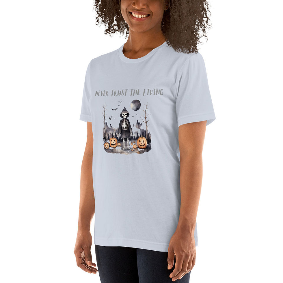 Thumbnail: Artistic T-shirt Never Trust the Living Halloween theme Unisex Tee