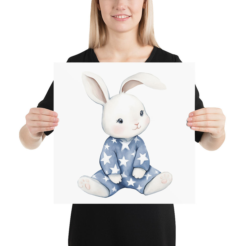 Thumbnail: Nursery Decor, Watercolor Art Print, Adorable Baby Bunny Rabbit in Pajamas