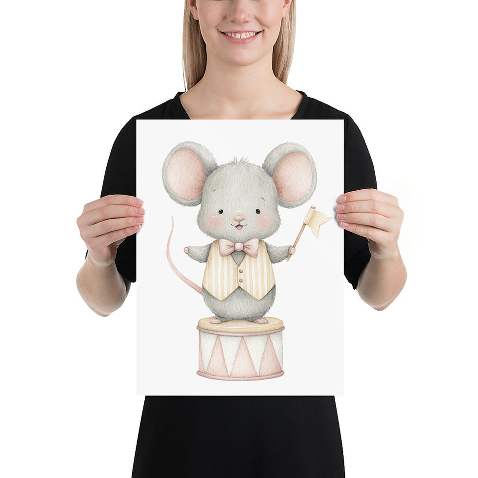 Thumbnail: Children's Nursery Decor Pastel Baby Mouse Watercolor Art Print, Circus Theme