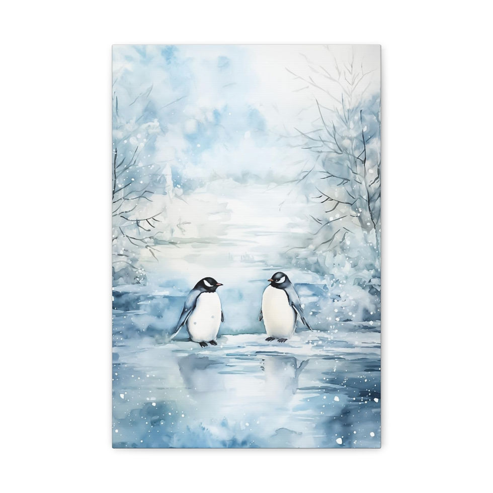 Thumbnail: Artistic Serene Penguins at pond Art Canvas Pastel Canvas Print Home Decor