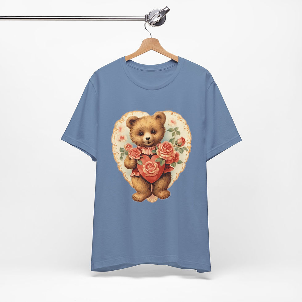 Thumbnail: Shabby Bear T-Shirt Roses and Hearts Valentine's Day Artistic Bear Lover Gift 