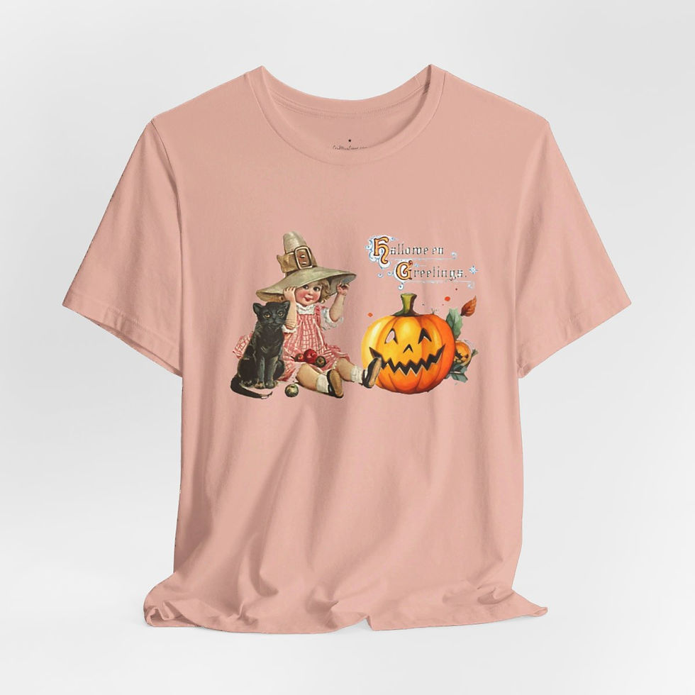 Thumbnail: Vintage Halloween T-Shirt Witch Black Cat Pumpkin Retro Art Tee Trendy Apparel