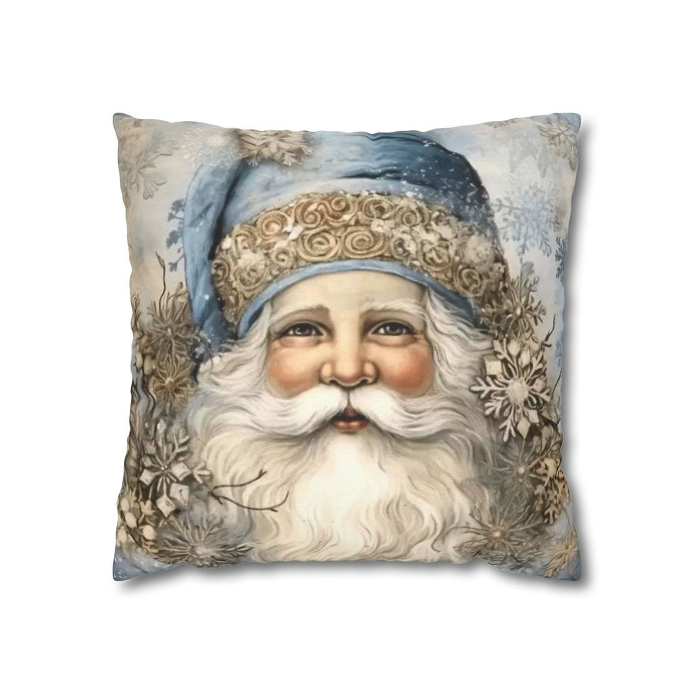 Thumbnail: Shabby Victorian Santa Christmas Throw Pillow Cover Blue Holiday Home decoration