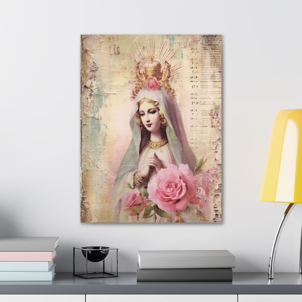 Thumbnail: Shabby Virgin Mary Canvas Art Vintage Style Pink Roses Pastel Religious Decor