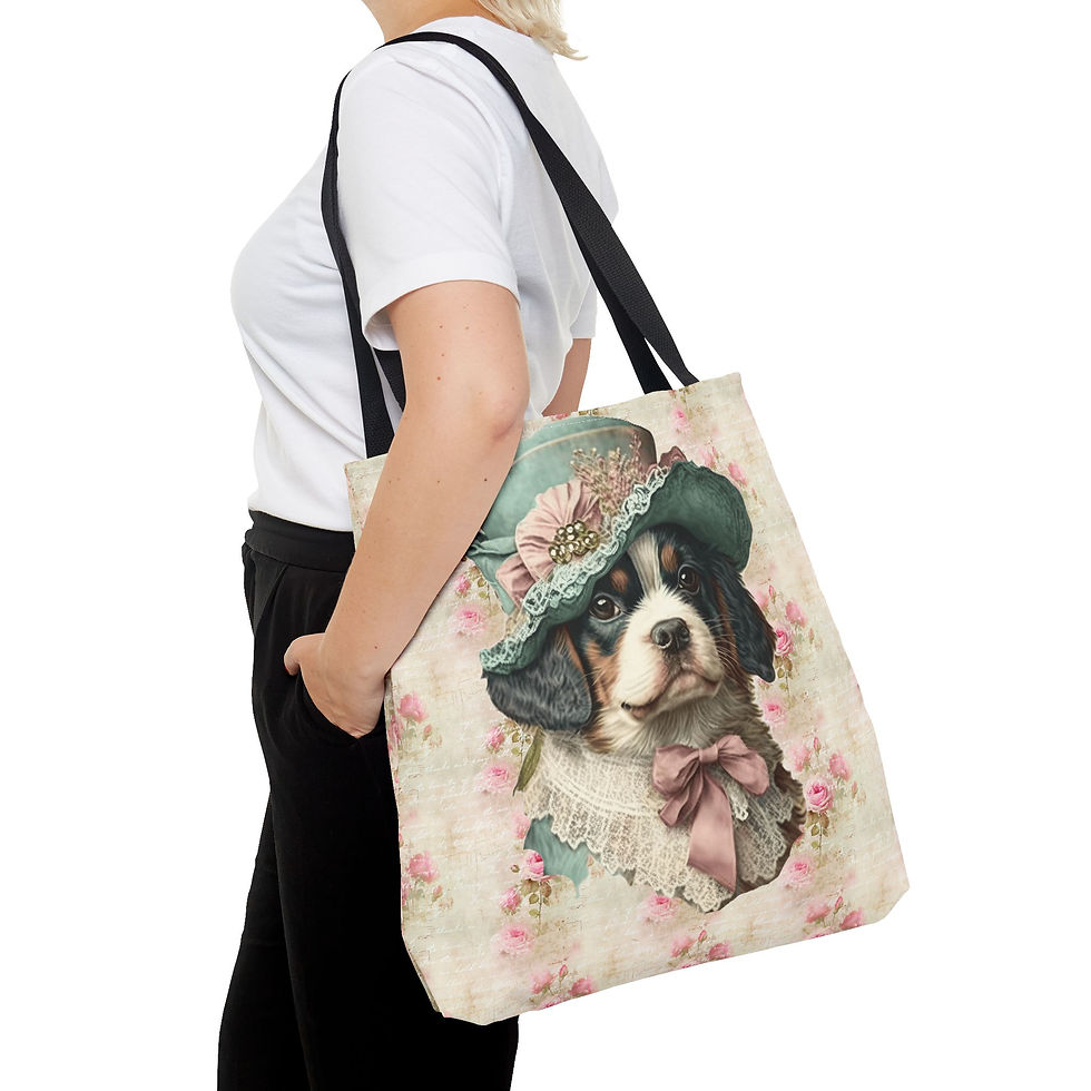 Thumbnail: Artistic Tote Bag Victorian Dog in Hat Art Shabby Roses Trendy Expressive Gift