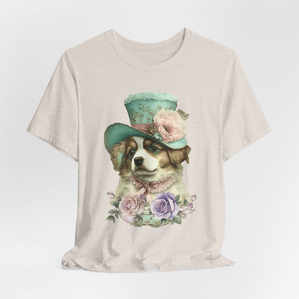 Thumbnail: Victorian Dog T-Shirt Shabby Dog in Hat with Roses Artistic Gift Dog Lover Tee
