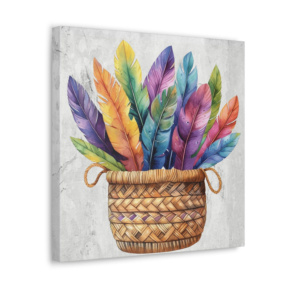 Thumbnail: Boho Feather Basket Canvas Art Print Tie Dye Statement Decor Wall Hanging