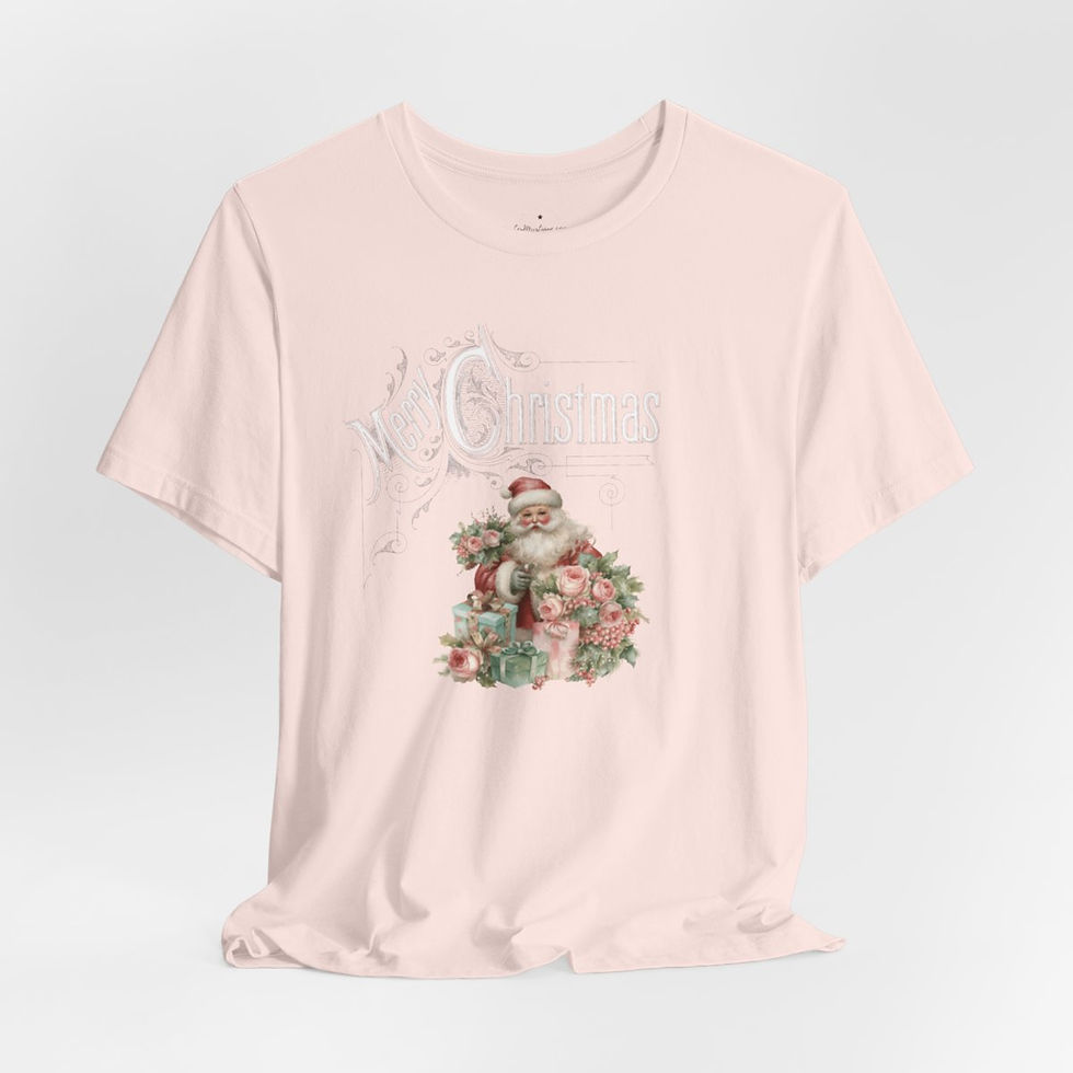 Thumbnail: Victorian Santa T-Shirt Shabby Pink Roses Merry Christmas Art Tee Trendy Apparel