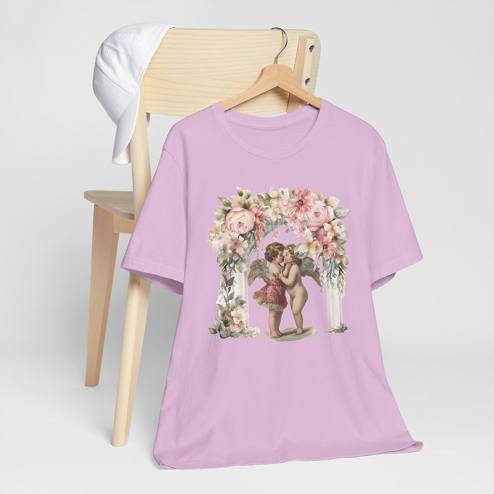 Thumbnail: Kissing Cherubs T-Shirt Shabby Cupid Pink Roses Artistic Gift Valentines Day Tee