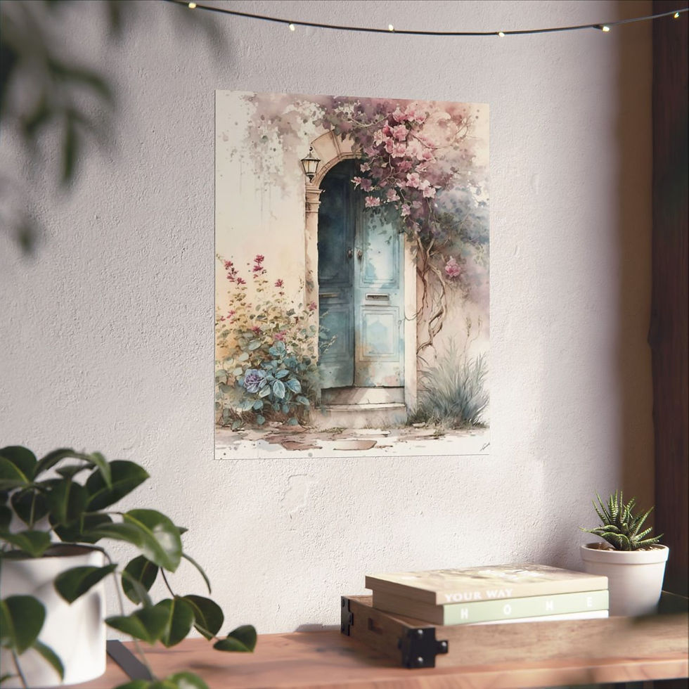 Thumbnail: Shabby French Art Print Pink Roses Arched Door European Cottage Decor