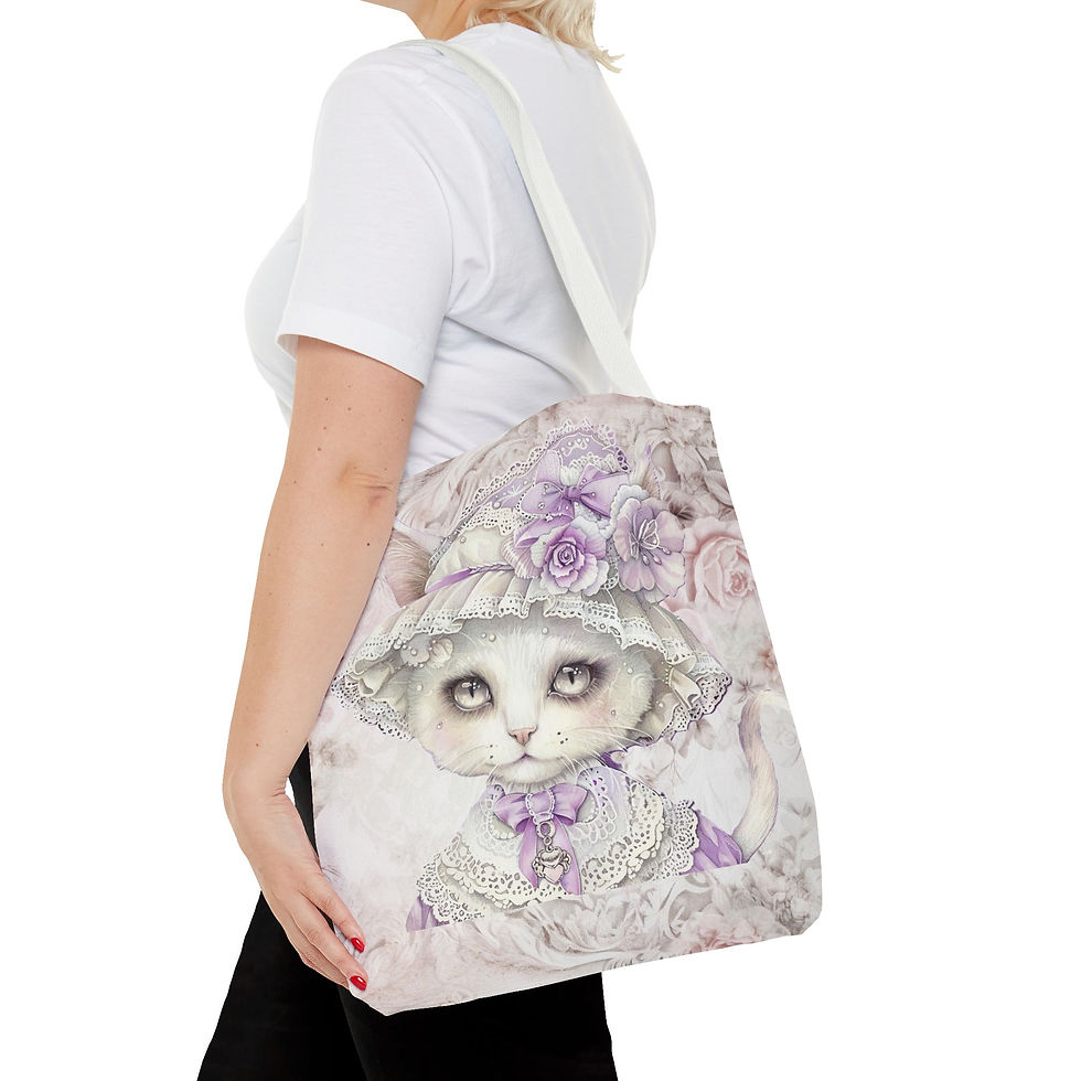 Thumbnail: Pastel White Cat Tote Bag Shabby Victorian Bonnet Artistic Cat Lover Gifts