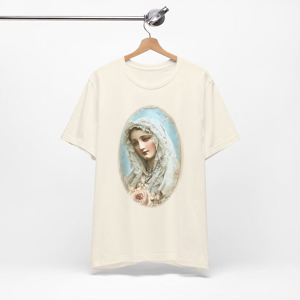 Thumbnail: Shabby Virgin Mary T-Shirt Ave Maria Religious Faith Art Tee Catholic Gifts