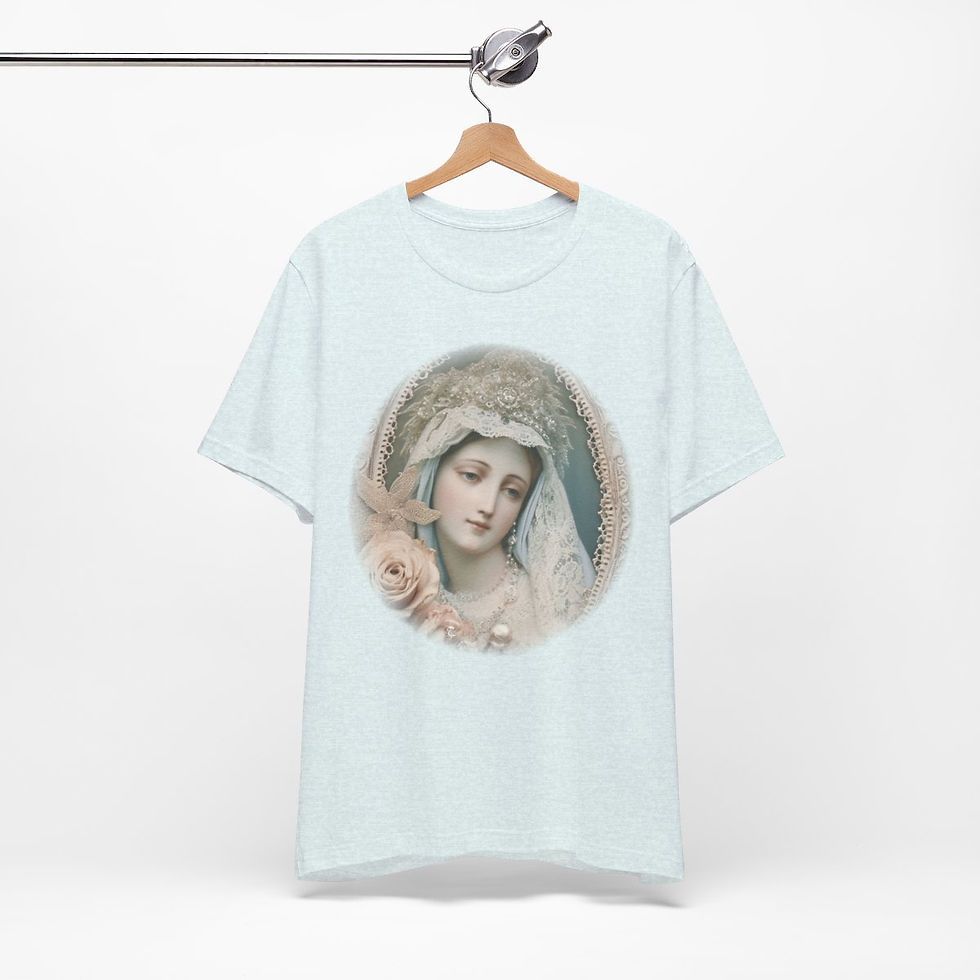 Thumbnail: Shabby Virgin Mary T-Shirt Ave Maria Religious Faith Art Tee Catholic Gifts