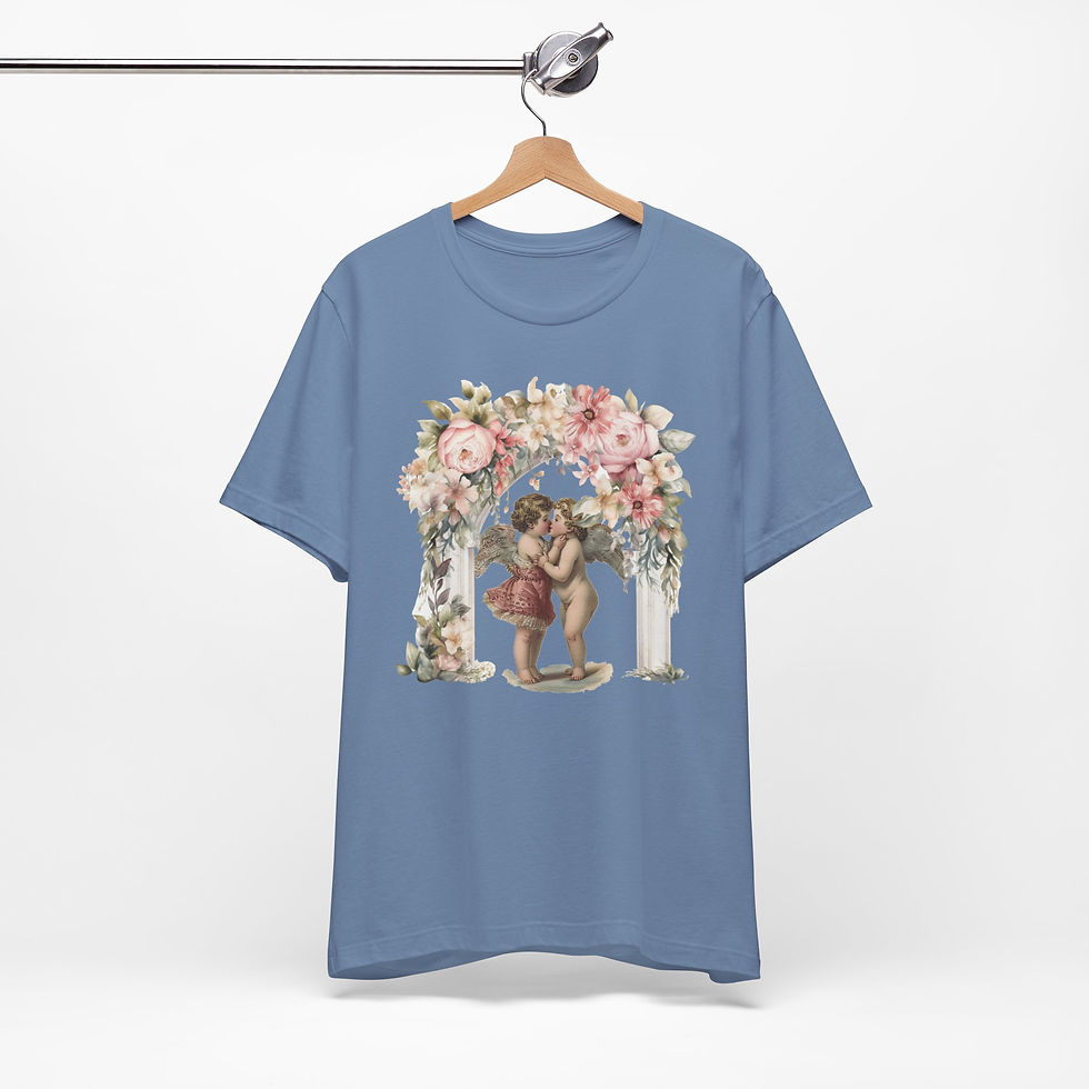 Thumbnail: Kissing Cherubs T-Shirt Shabby Cupid Pink Roses Artistic Gift Valentines Day Tee
