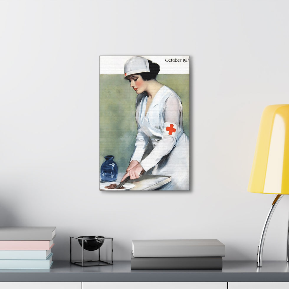 Thumbnail: Vintage Red Cross Nurse Art Canvas WWI 1918 Clarence Underwood Wall Decor 