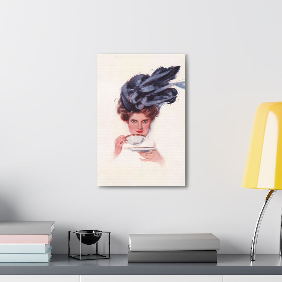 Thumbnail: Vintage Canvas Art Print Woman Sipping Tea Harrison Fisher Kitchen Teacup Decor 