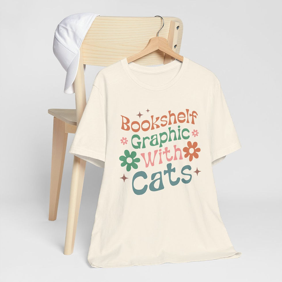 Thumbnail: Reading Theme T-Shirt Bookshelf Graphic With Cats Expressive Apparel Fun Gifts