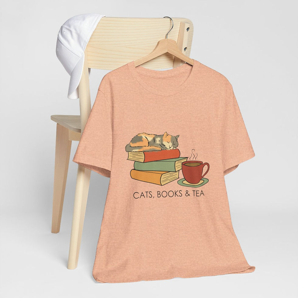 Thumbnail: Wearable Art T-Shirt Cats Books and Tea Expressive Apparel Funny Gifts