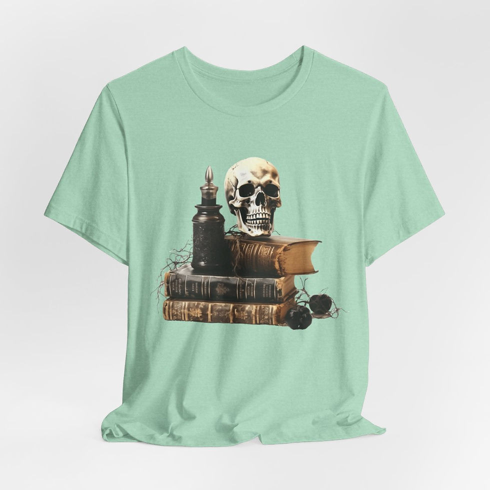 Thumbnail: Witchy T-Shirt Spell book & Skull Art Tee Esoteric Expressive Halloween Gifts