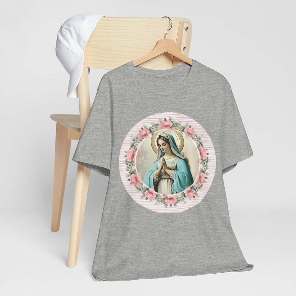 Thumbnail: Shabby Virgin Mary T-Shirt Religious Faith Art Tee Vintage Style Catholic Gifts
