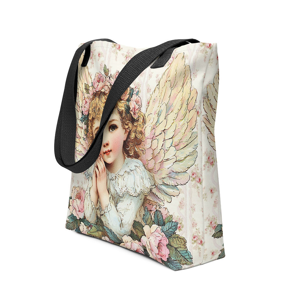 Thumbnail: Shabby Chic Artistic Tote Bag, Vintage Cherub, Victorian Angel, Wearable art
