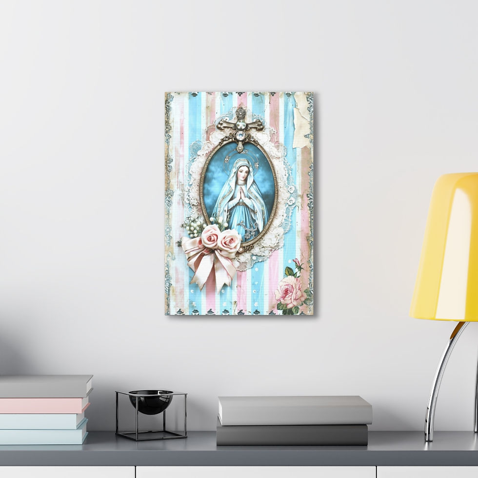Thumbnail: Shabby Virgin Mary Canvas Art French Country Wall Decor Pastel Blue White Pink
