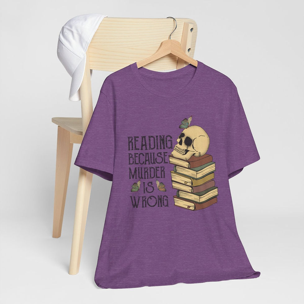 Thumbnail: Wearable Art Artistic T-Shirt Reading Because Murder is Wrong Sarcastic Apparel