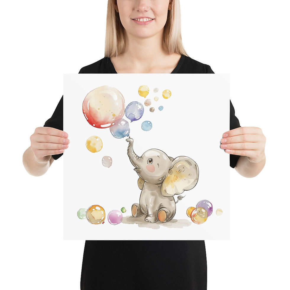 Thumbnail: Children's Nursery Decor, Baby Elephant with Bubbles Watercolor Art Print
