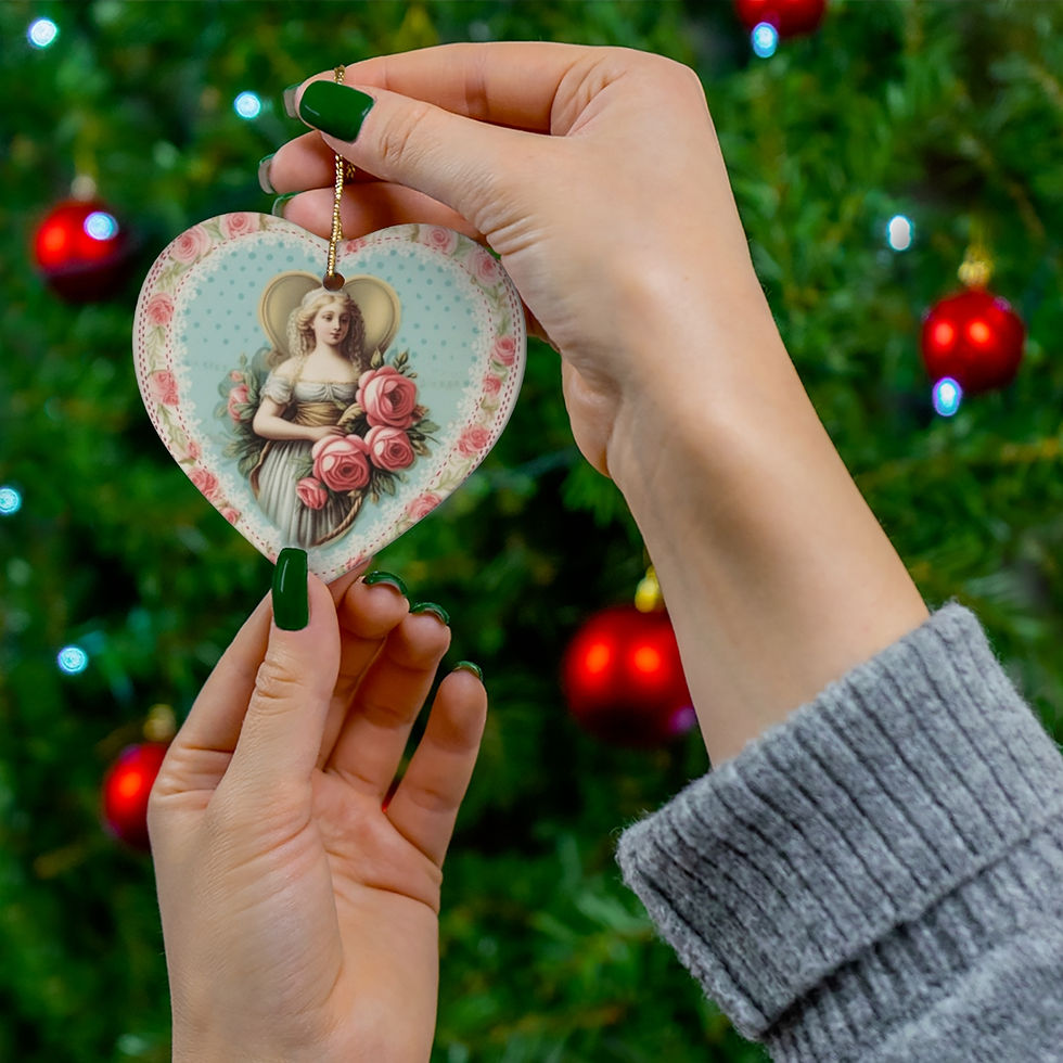 Thumbnail: Shabby Woman Heart Ornament Pink Blue Pastel Cottage Roses Christmas Decor Gifts
