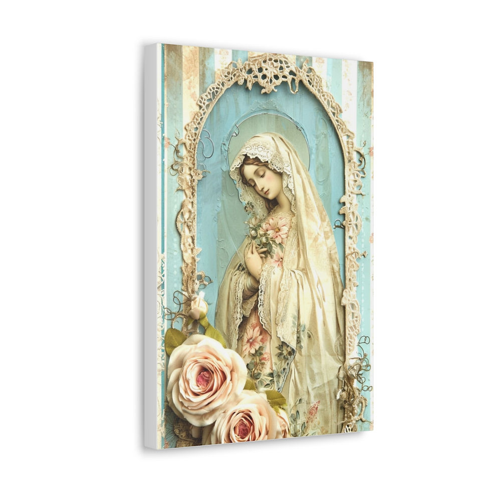Thumbnail: Shabby Virgin Mary Canvas Art French Country Wall Decor Pastel Blue White Pink