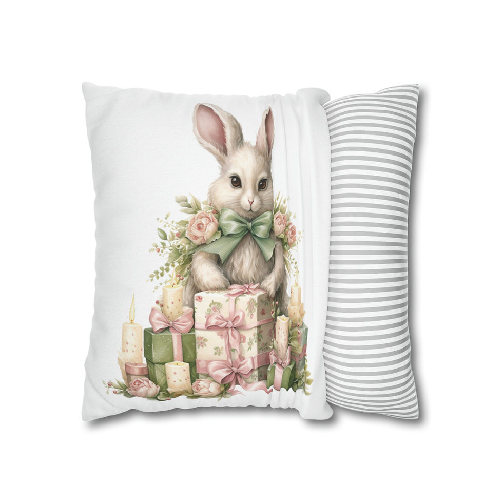 Thumbnail: Shabby Christmas Throw Pillow cover Victorian Bunny rabbit Pink Holiday Decor