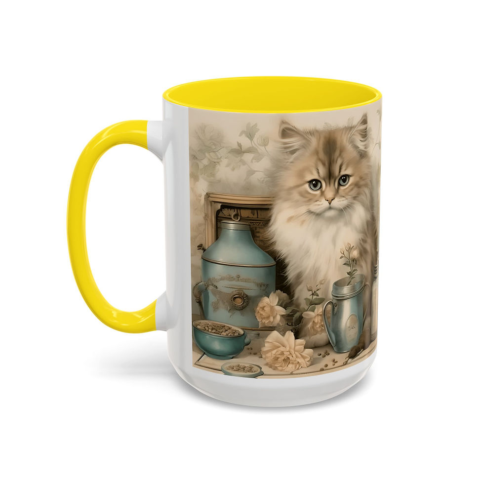 Thumbnail: Artistic Cat Coffee Mug Shabby Kitten Gift Victorian Farmhouse Art Kitchen Decor