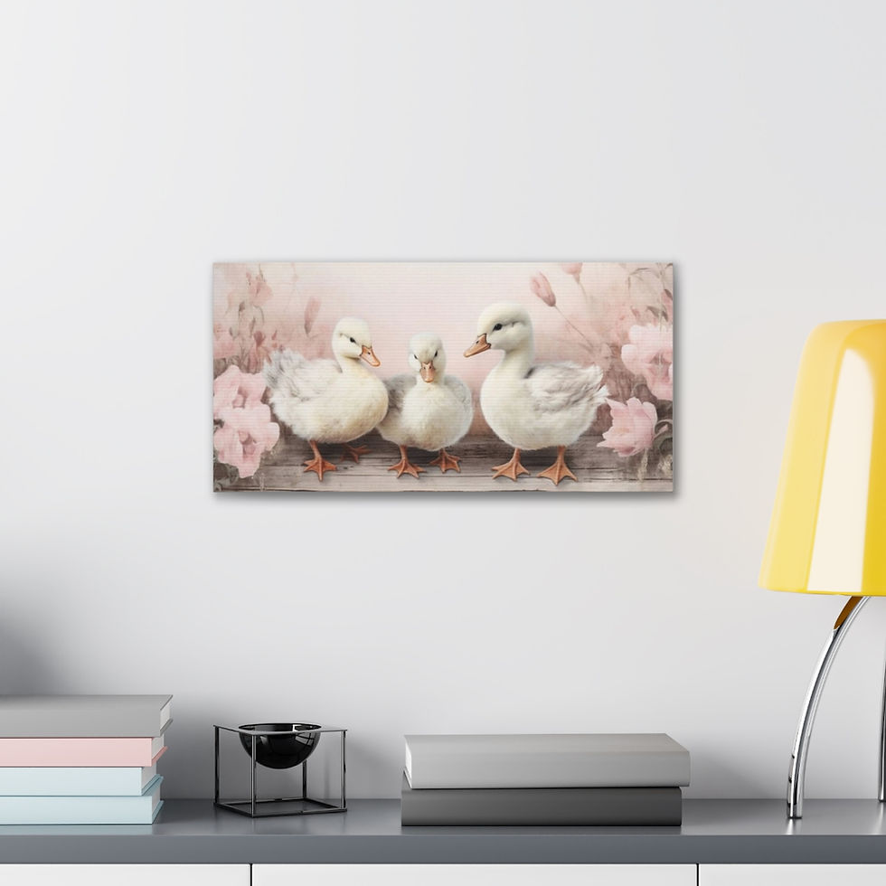 Thumbnail: Shabby French Country Decor Canvas Art Vintage Farmhouse Cottage Ducks Flowers