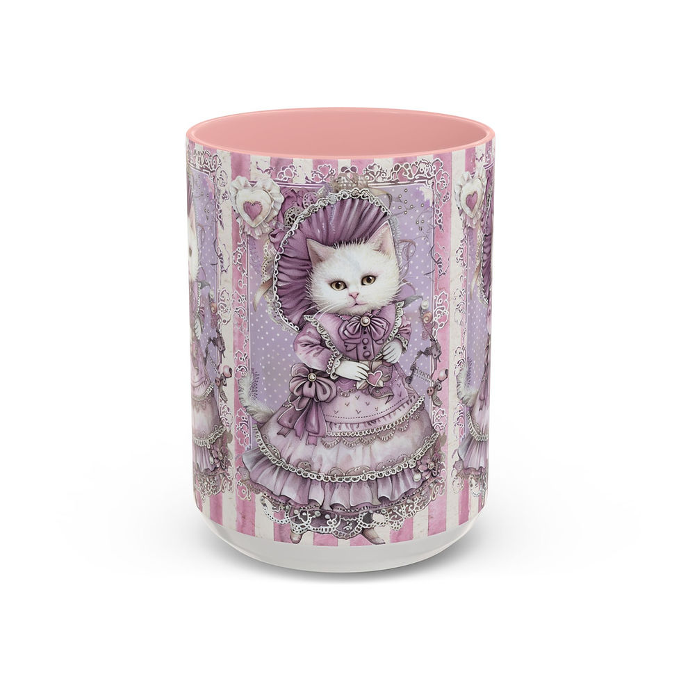 Thumbnail: Artistic Coffee Mug Shabby Victorian Cat in Bonnet 15oz Purple Thoughtful Gift