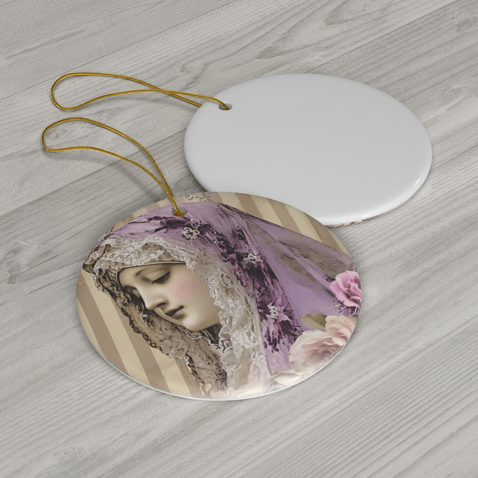 Thumbnail: Shabby Virgin Mary Ceramic Ornament Lavender Christmas Decor Catholic Gifts