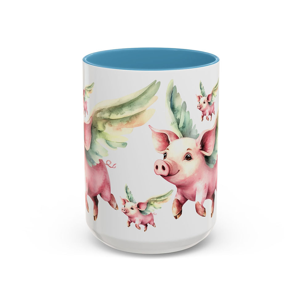 Thumbnail: Pig Lover Coffee Mug Flying Pig with Wings Angel Pig Artistic Gift 